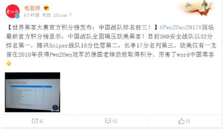 Pwn2Own黑客大赛官方排名 360占据积分榜首