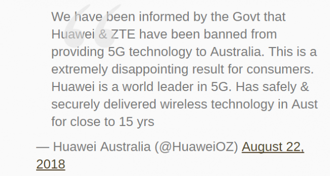下一个中兴？澳大利亚禁止华为为澳提供建设5G网络设备(图1)