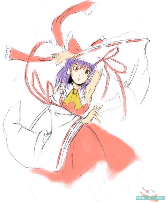 Photoshop教程:给插画人物灵梦上色全过程