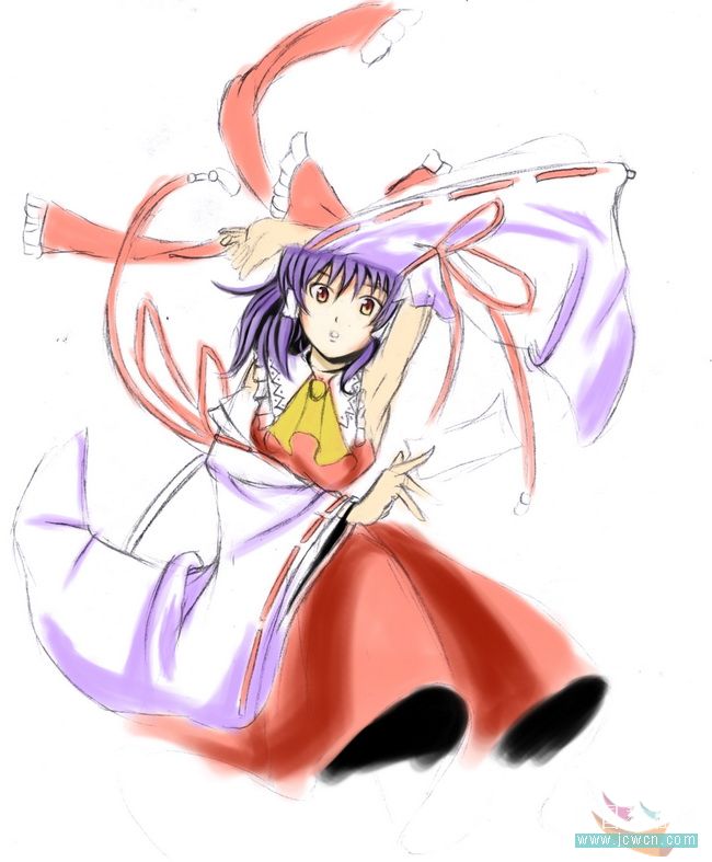 Photoshop教程:给插画人物灵梦上色全过程
