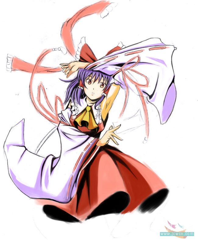 Photoshop教程:给插画人物灵梦上色全过程