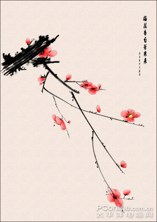 Photoshop教程:国画效果的梅花插图 Photoshop教程:国画效果的梅花插图