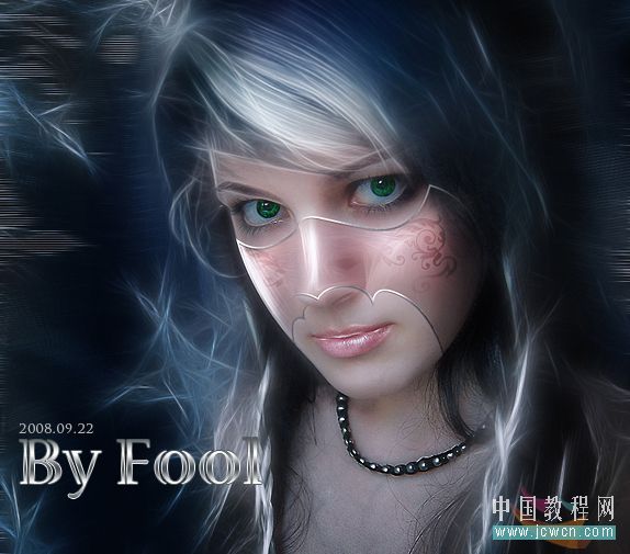 Photoshop教程:打造美女神秘透明花纹面具