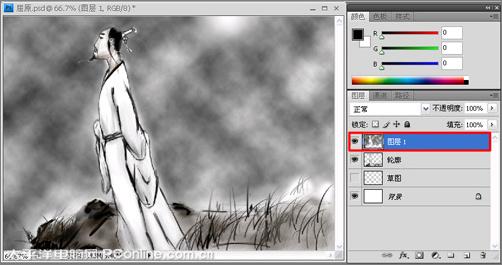 PhotoshopCS4打造爱国诗人屈原国画_www.knowsky.com