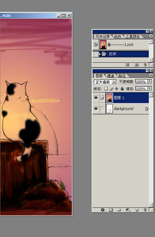Photoshop和Painter手绘插画《眺望》