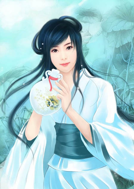 Painter与PS结合绘制清秀的古典美女