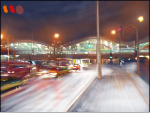 Photoshop结合友基数位板手绘白雪夜街景
