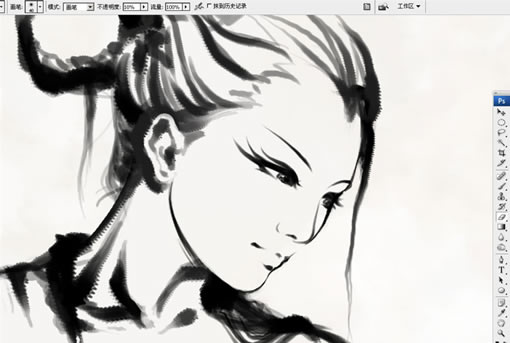 Photoshop中手绘水墨风格美女