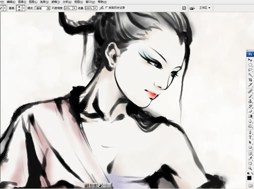 Photoshop中手绘水墨风格美女
