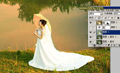 Photoshop调色实例：晚霞中的美丽新娘