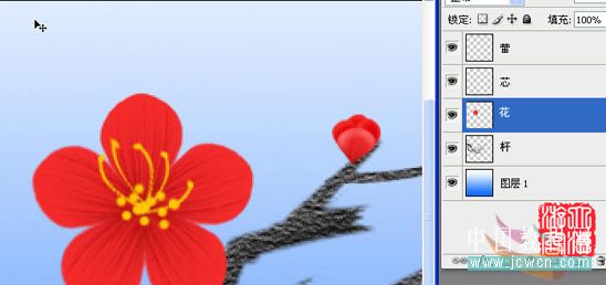 Photoshop教程：绘制一枝傲雪红梅