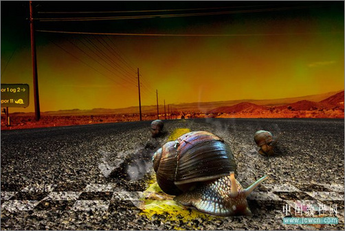 Photoshop合成教程：打造公路上狂奔的蜗牛