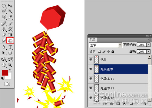 Photoshop CS4打造迎春炮竹