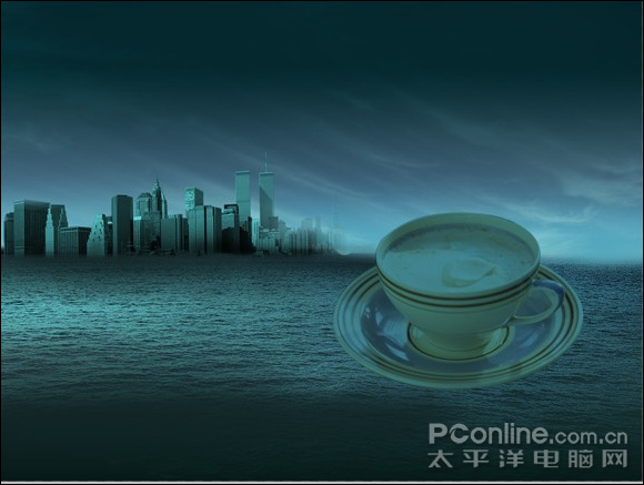 photoshop打造杯子中海浪特效