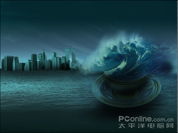 photoshop打造杯子中海浪特效