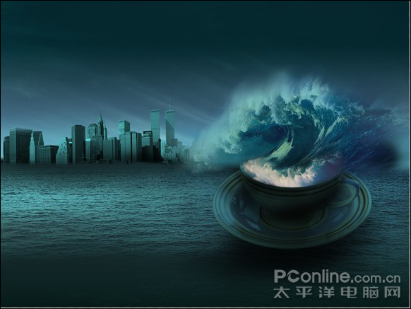 photoshop打造杯子中海浪特效