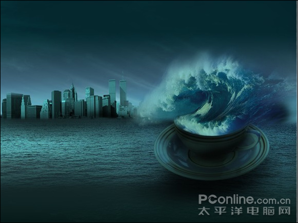 photoshop打造杯子中海浪特效
