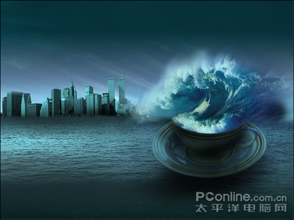 photoshop打造杯子中海浪特效