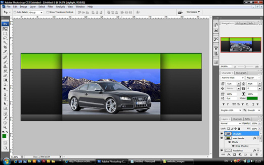 Photoshop网页制作教程：设计制作汽车网站头