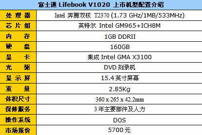 赠正版杀毒软件 富士通V1020特价5700