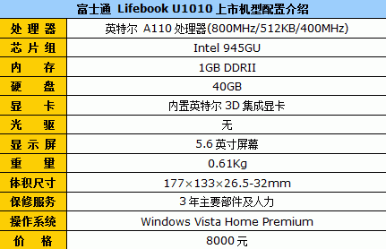 小尺寸随身带 富士通U1010现价8000元