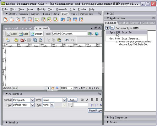 在DreamweaverCS3中用Spry将XML数据显示到HTML页