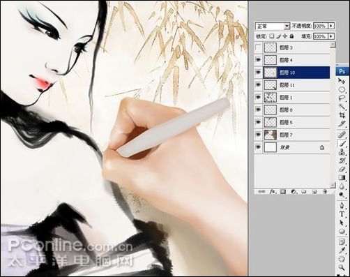 Photoshop CS3 打造水墨风格美女