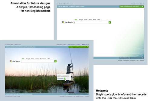 Image of two versions of Live Search home page