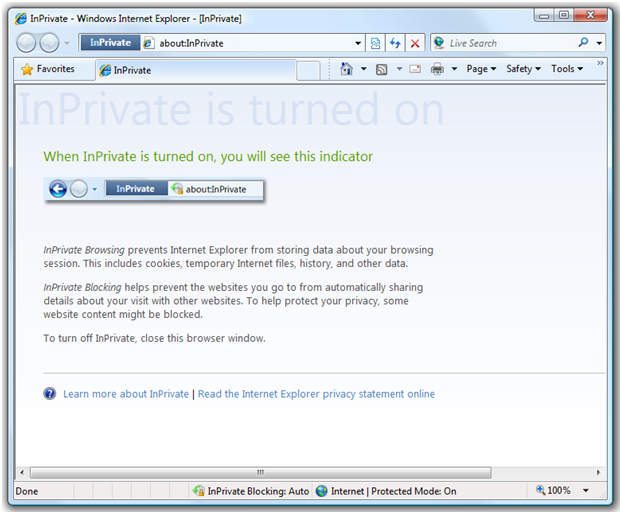InPrivate Browsing Homepage