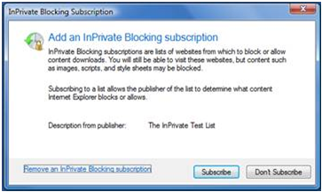 InPrivate Blocking Subscription Settings