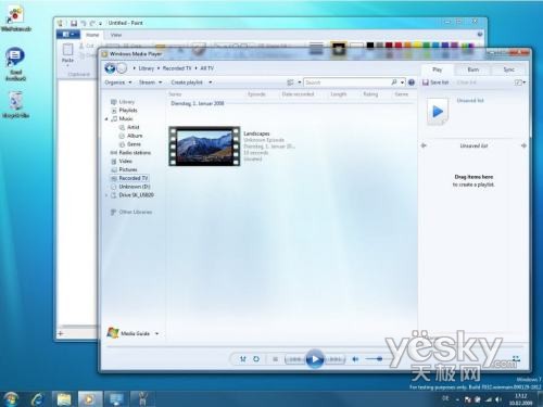 图为：Windows 7 Build 7032中的Windows Media Player