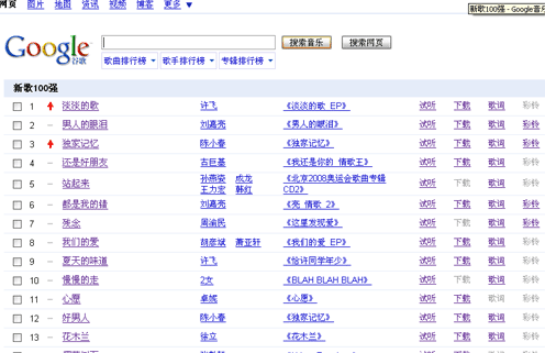 谷歌音乐搜索界面