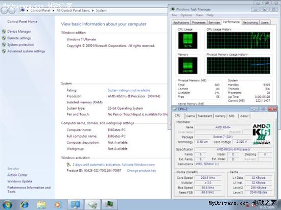 133MHz K6-III+处理器成功运行Windows 7