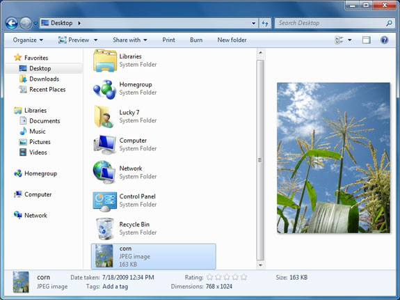 图为Windows 7的预览面板