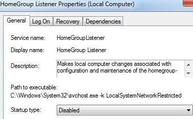 如何禁用Windows7中HomeGroup家庭组功能