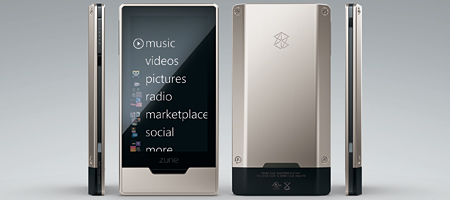 图为新款Zune HD播放器，能接收广播，并支持WiFi