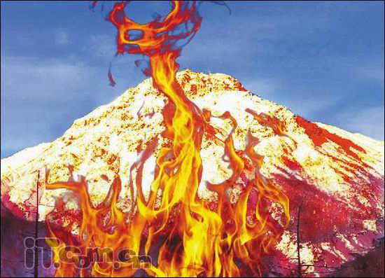 Photoshop把雪山变为火焰山的效果