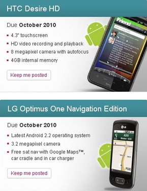 HTC Desire HD领衔 两款新机十月上市