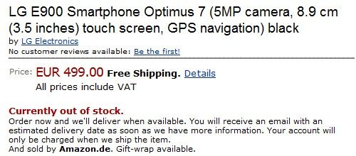 定价4500元 LG 首款WP7手机Optimus 7价格曝光