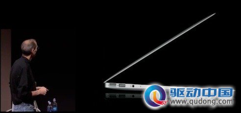 MacBook Air tapers to the front. Tapering is more pronounced compared to the original Air design.