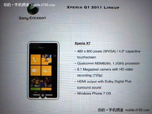 索爱WP7双核1.2GHz X7/X7mini明年登场