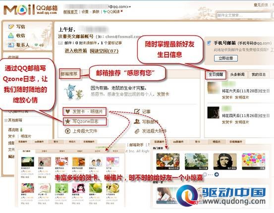 图3写Qzone日志、好友生日提醒，\后现代\QQ邮箱更贴心