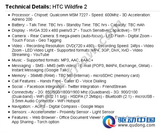 双核Galaxy S 2、Desire HD2全规格泄露