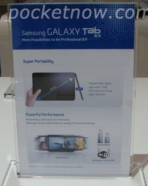 三星Galaxy Tab 8.9平板规格发布前曝光