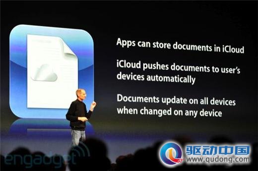 苹果WWDC大会，贾伯斯亲自操刀介绍iCloud云端服务。(图取自Engadget)