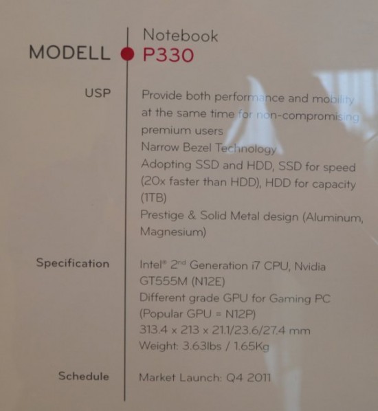 LG P330 Specs