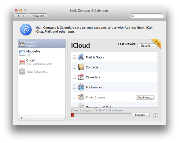 iCloud beta 5