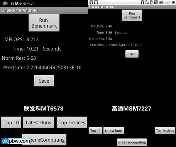 联发科MT6573平板与高通MSM7227跑分对比