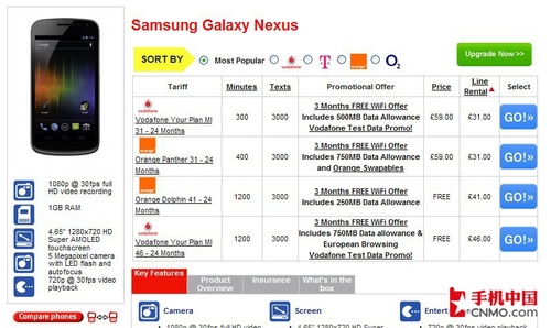 4.65英寸屏双核 三星Galaxy Nexus开售 