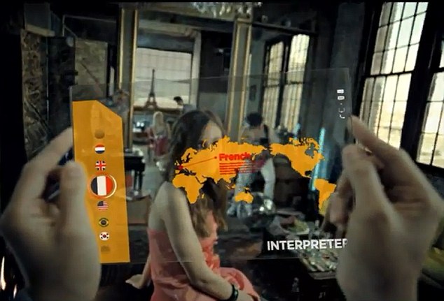 The screen has the functions of a high-end tablet computer - and appears to be able to translate instantly from French into Korean